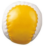 Antistressbälle in gelb weiß, dieser Antistressball hat eine Granulatfüllung, das Logo drucken wir auf dem weißen Panel.